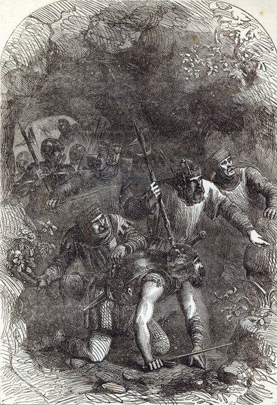 Lord Montacutes tropper i den underjordiske passage, illustration fra 