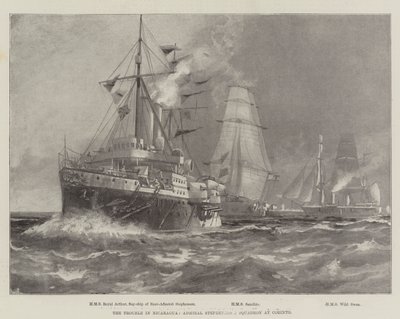 Problemerne i Nicaragua, admiral Stephensons eskadron ved Corinto (gravering) af English School
