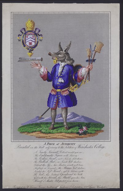 The Trusty Servant, malet på væggen ved siden af køkkenet i Winchester College, Hampshire, af den engelske digter John Hoskins i 1579 af English School