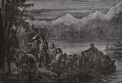 Vaudois krydser Lake Leman om natten, illustration fra The History of Protestantism af James Aitken Wylie (1808-1890), pub. 1878 af English School