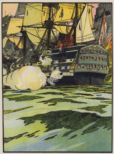 Sejren ved Trafalgar (farve litho) af English School
