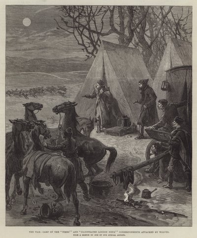 The War, Camp of the "Times" og "Illustrated London News" Korrespondenter angrebet af ulve (gravering) af English School