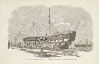 The Warrior Hulk with the Sulphur Washing-Ship in the Distance, fra The Criminal Prisons of London og Scenes of Prison Life af Henry Mayhew (1812-87) og John Binny, 1862 af English School
