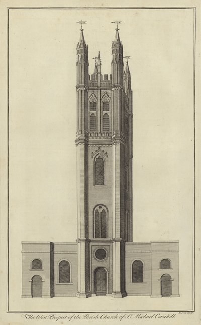 The West Prospect of Parish Church of St Michael, Cornhill, London af English School