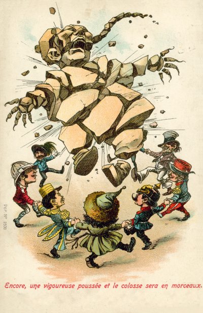 Vestmagterne trækker Kina fra hinanden (farve litho) af English School