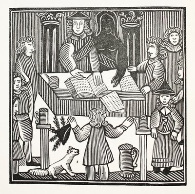The Whole Trial and Indictment of Sir John Barleycorn, Knt., illustration fra Chap-books of the Eighteenth Century af John Ashton, pub. 1882 af English School