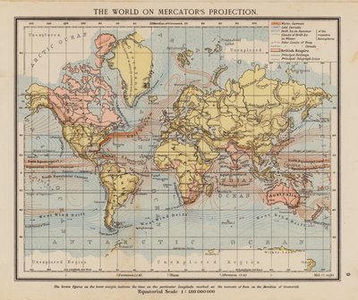 Verden på Mercators projektion (farvelitografi) af English School