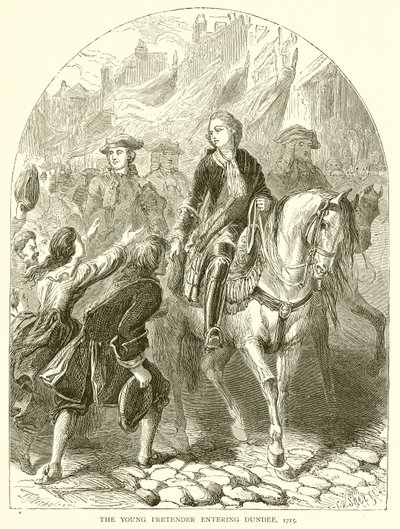 The Young Pretender på vej ind i Dundee, 1715 af English School