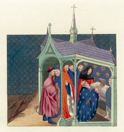 Aftalen mellem jarlen af Northumberland og kong Richard II (farvet gravering) af English School