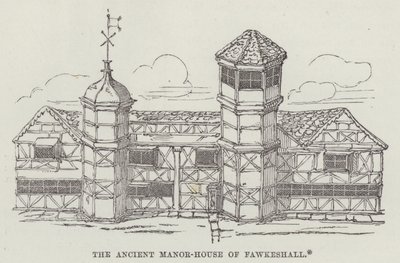 Den gamle herregård i Fawkeshall (gravering) af English School