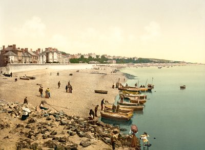 Stranden, Exmouth (håndfarvet foto) af English School