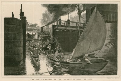 Bådsæsonen på Themsen - åbning af slusen (kobberstik) af English School