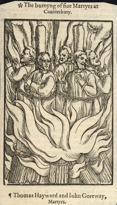 Afbrændingen af fem martyrer i Canterbury (kobberstik) af English School