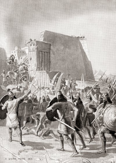 Erobringen af Memphis, Egypten af den assyriske kong Esarhaddon, 671 f.Kr., fra Hutchinson
