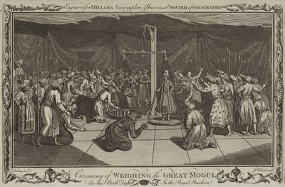 Die Zeremonie des Wiegens des Großen Moguls an seinem Geburtstag von English School