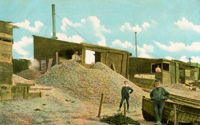 Hjertemuslingen skurer i den gamle by, Leigh-on-Sea, Essex, England (farve litho) af English School