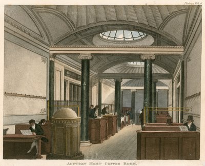 Kafferummet på Auction Mart, St Bartholomews Lane, London af English School