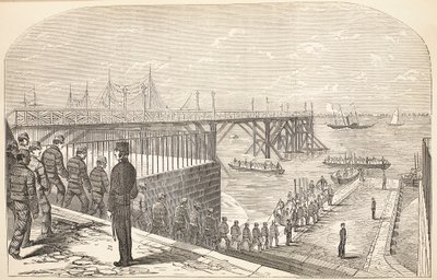 De dømte vender tilbage til hulkene fra deres arbejde i Arsenalet, illustration fra The Criminal Prisons of London og Scenes from Prison Life af Henry Mayhew og John Binny, pub. 1862 af English School