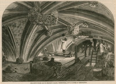 Krypten under det gamle St Stephens Chapel, Westminster, er nu under restaurering af English School