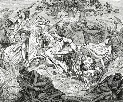 Manfreds død i slaget ved Benevento, 26. februar 1266, 1882 af English School
