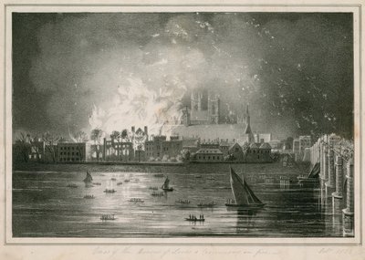 Ødelæggelsen af parlamentets huse ved brand den 16. oktober 1834 af English School