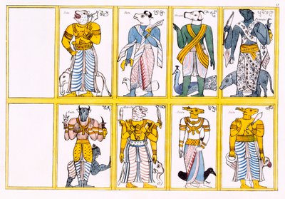 Djævlerne, inklusive Ayimane, Sooniyan og Calloo-Coomare, fra The History and Doctrine of Buddhism af Edward Upham, 1829 af English School