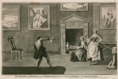 Die Unterhaltung mit Federball und Shittlecock nach dem Originalentwurf in den Vauxhall-Gärten, London von English School