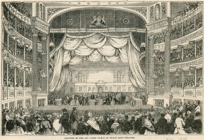 Tegningen af Art Union-priserne på Drury Lane Theatre i 1843 af English School