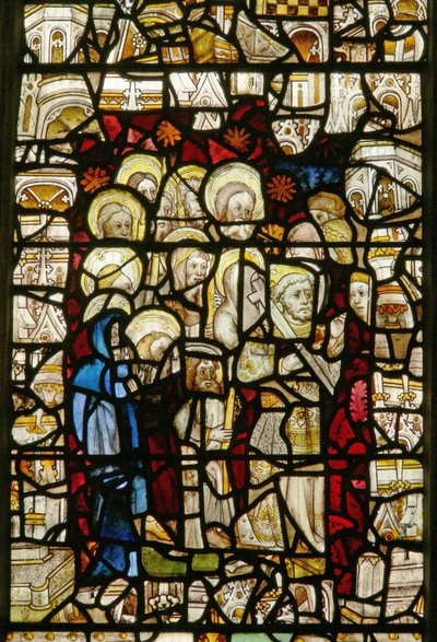 Østvinduet forestiller en procession: Kyndelmisse eller Corpus Christi af English School