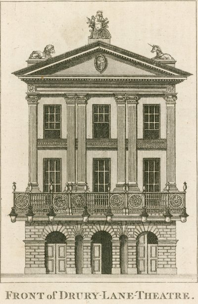Forsiden af Drury Lane Theatre, London af English School