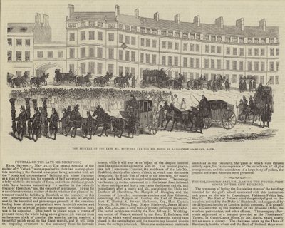 Begravelsen af afdøde Mr William Beckford, der forlader sit hus i Lansdowne Crescent, Bath (gravering) af English School
