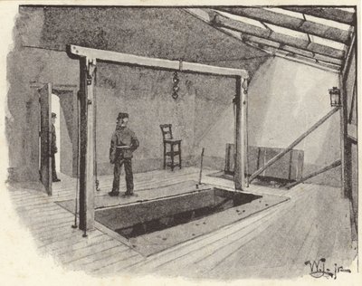 Galgen i Newgate Prison af English School