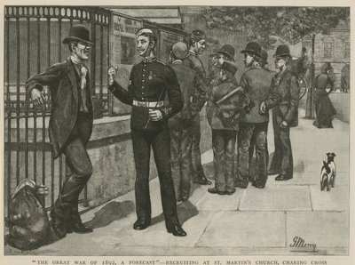 Der große Krieg von 1892, eine Prognose; Rekrutierung an der St. Martins Kirche von English School