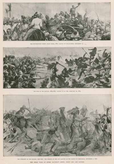 De store krige under dronning Victorias regeringstid: den anglo-ægyptiske krig (1882), Mahdist-oprøret (1883-1885) og den britiske erobring af Sudan (1896-1898) (fotogravure) af English School