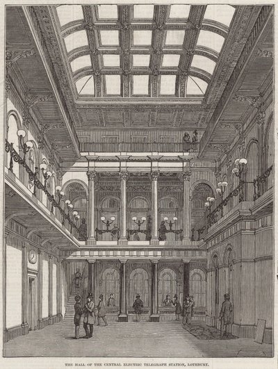 Hallen på Central Electric Telegraph Station, Lothbury af English School