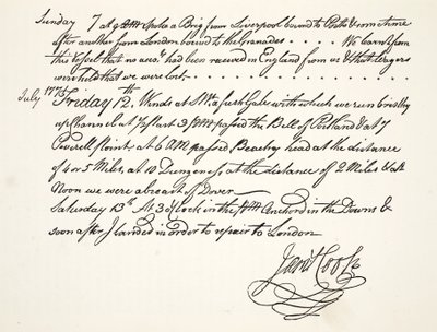 James Cooks håndskrift, juli 1771 af English School