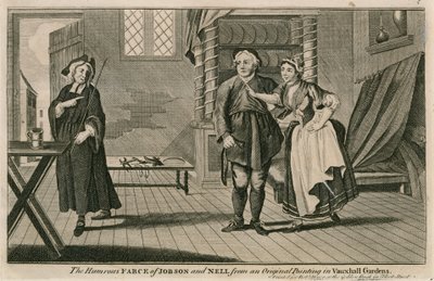 Den humoristiske farce af Jobson og Nell fra et originalt maleri i Vauxhall Gardens, London af English School