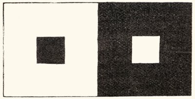 Bestrålings-illusionen om visuel perception, hvor et lyst område af synsfeltet ser større ud end et ellers identisk mørkt område. At stirre på dette billede forårsager en spredning af lys inde i øjet og har den effekt at forstørre billedet af et lys af English School
