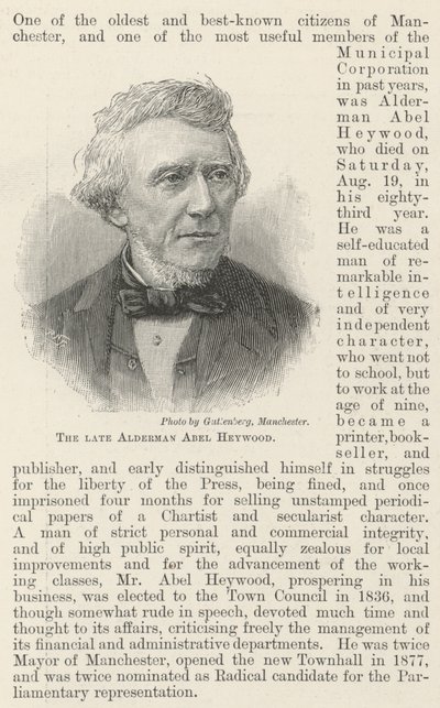 Den afdøde rådmand Abel Heywood (gravering) af English School