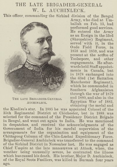 Den afdøde brigadegeneral W L Auchinleck (gravering) af English School