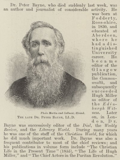 Afdøde Dr. Peter Bayne, LLD (gravering) af English School