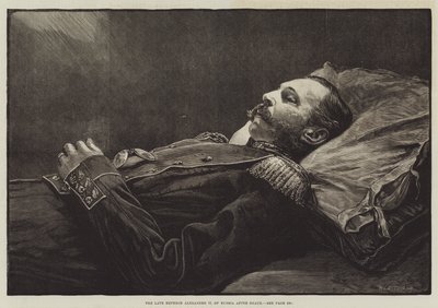 Den afdøde kejser Alexander II af Rusland efter sin død (kobberstik) af English School