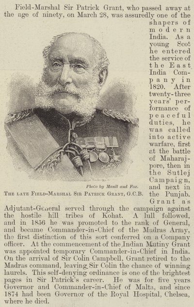 Den afdøde feltmarskal Sir Patrick Grant, GCB (gravering) af English School