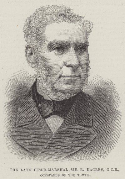 Den afdøde feltmarskal Sir R Dacres, GCB, tårnkonstabel (gravering) af English School