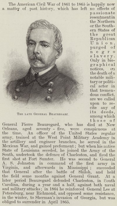 Der verstorbene General Beauregard (Gravur) von English School