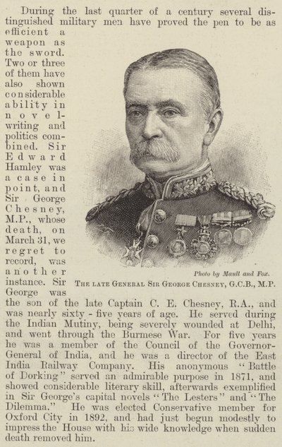Der verstorbene General Sir George Chesney, GCB, MP (Gravur) von English School