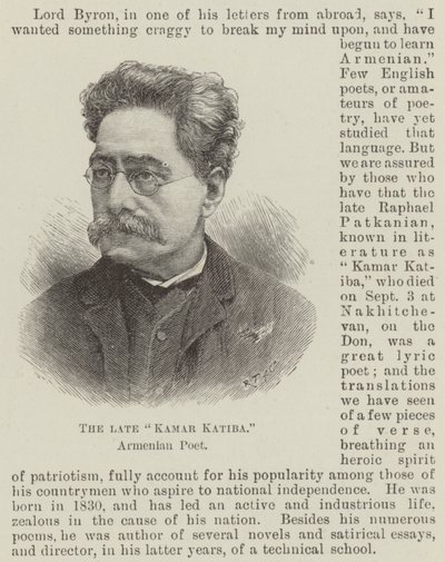 Den afdøde "Kamar Katiba", armensk digter (gravering) af English School