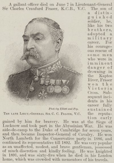 Den afdøde generalløjtnant Sir CC Fraser, VC (gravering) af English School