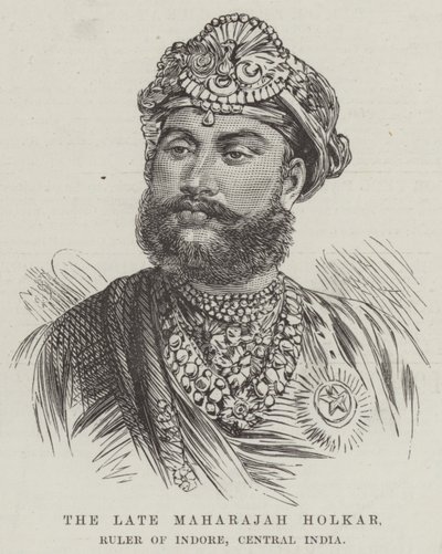 Den afdøde Maharajah Holkar, hersker over Indore, Centralindien (gravering) af English School