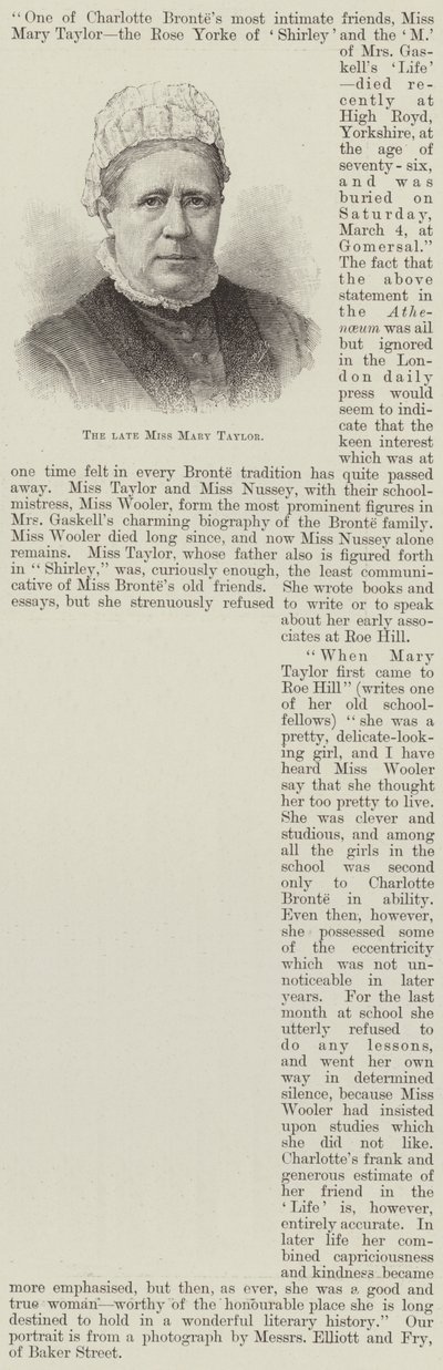 Die verstorbene Miss Mary Taylor (Gravur) von English School